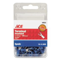 Ace Insulated Wire Spade Terminal Blue 100 pk