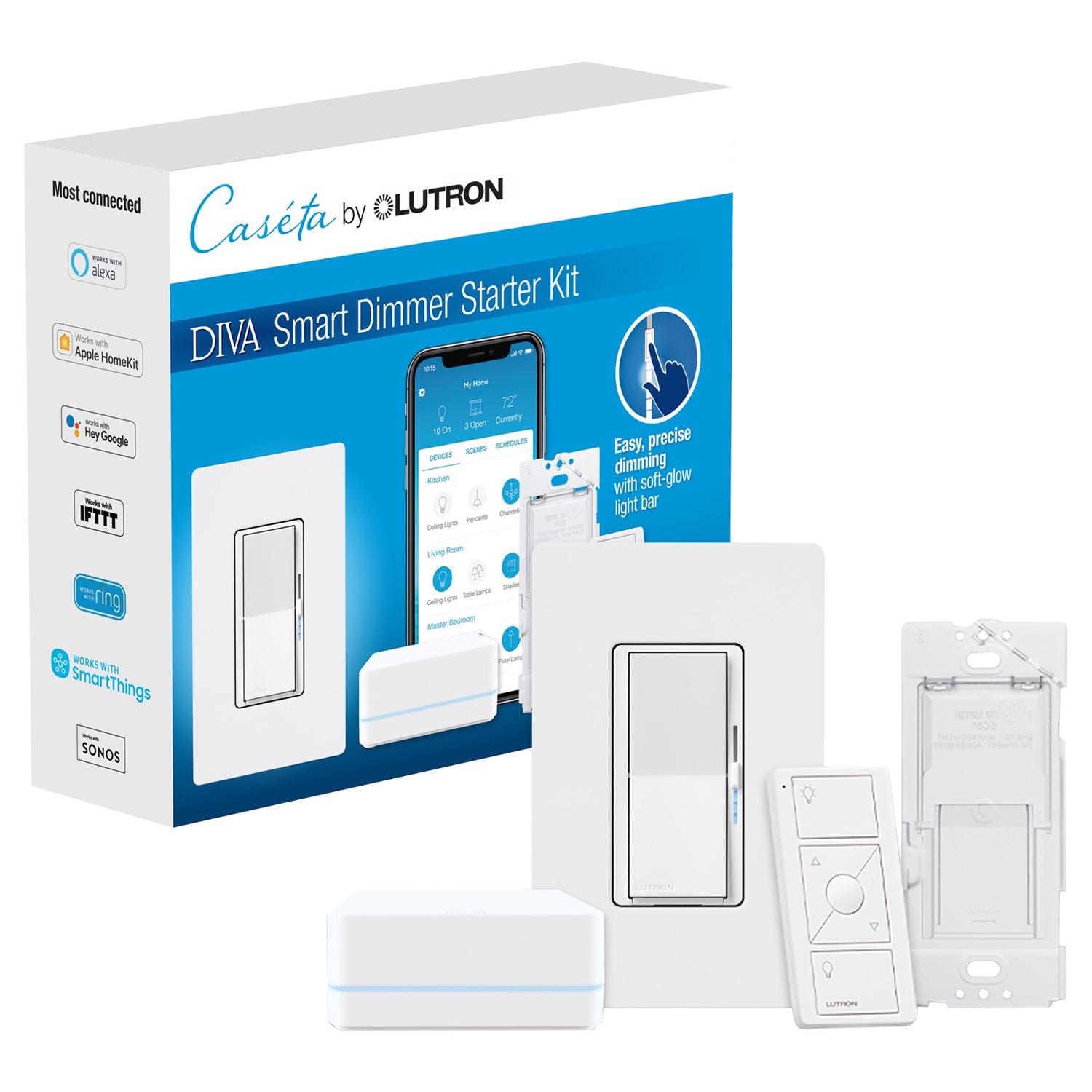 Photos - Household Switch Lutron Caseta Diva White 150 W Toggle Smart-Enabled Dimmer Switch w/Remote 