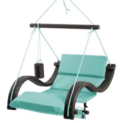 SoCo Swings Low Country 1 Person Black Wicker Hanging Swing Lounger Blue