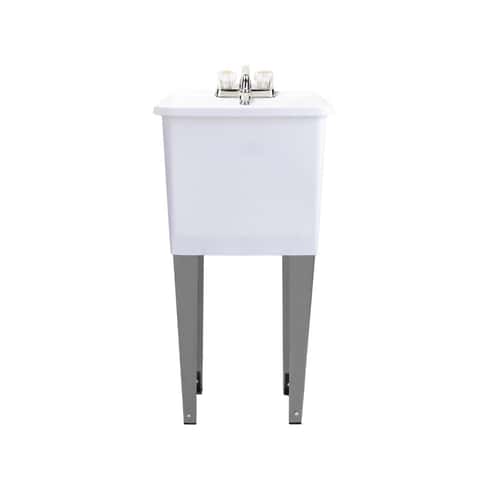 Tehila White Vanity Cabinet and White Utility Sink with Stainless Steel  Finish Low-Profile Pull-Down Faucet