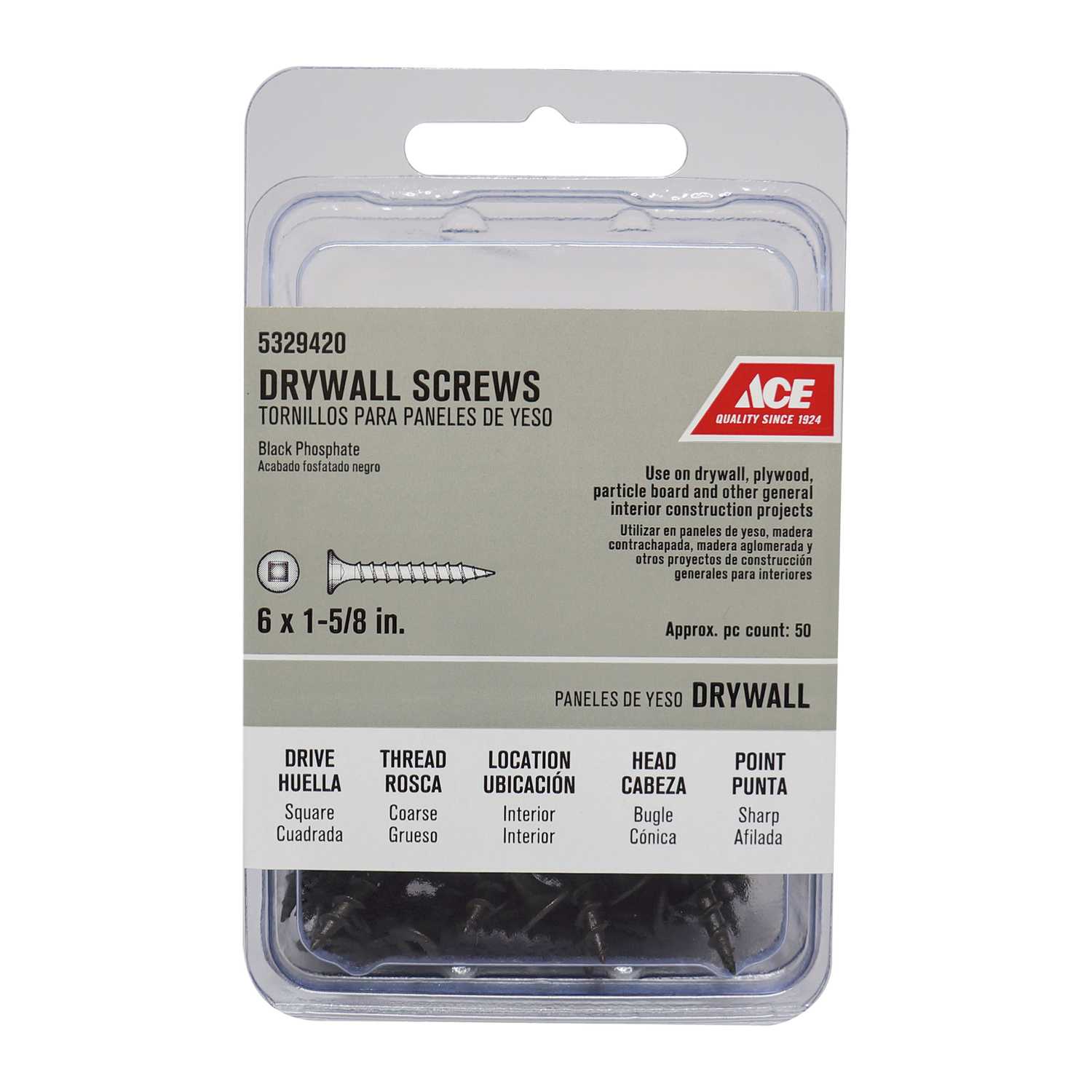 Ace No. 6 x 15/8 in. L Square Phosphate Drywall Screws 50 pk Ace