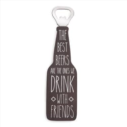 Pavilion Man Crafted Brown Steel/Wood Manual Drink With Friends Bottle Opener Magnet