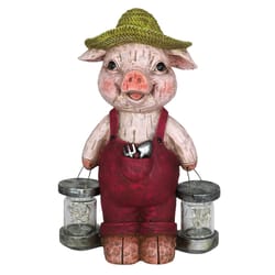 Exhart Multicolored Plastic/Resin 12.5 in. H Pig with Two Firefly Jar Solar Statue