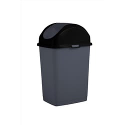 Superio Brand 5 L Black/Gray Plastic Slim Swing Trash Can