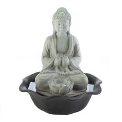 Zingz & Thingz Polyresin Black/Gray 11 in. H Buddha On Lotus Table Top Fountain