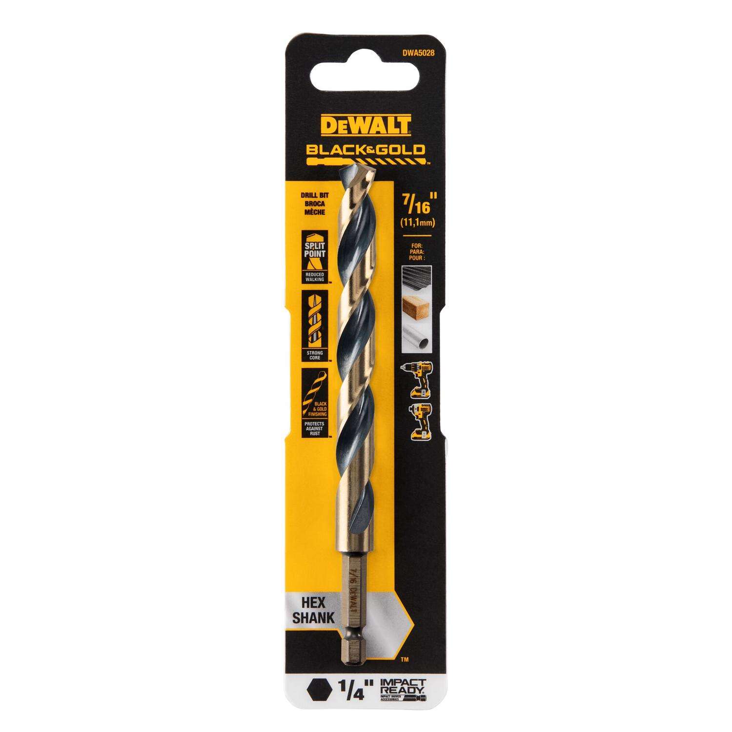 DeWalt Black & Gold 7/16 in. High Speed Steel Impact Ready Drill Bit ...