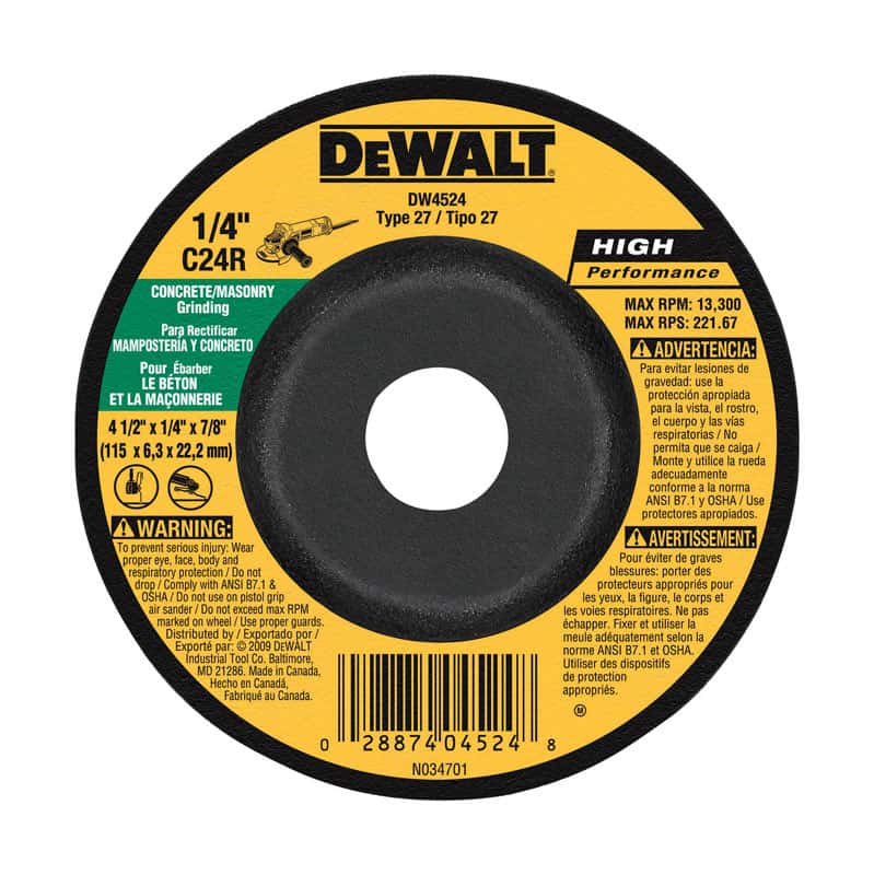 DeWalt 41/2 in. Dia. x 1/4 in. thick x 7/8 in. Masonry Grinding Wheel