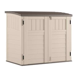 Rubbermaid Extra Large Decorative Patio Storage Cabinet, Weather Resistant,  123 Gal., Dark Teakwood, for Garden/Backyard/Home/Pool