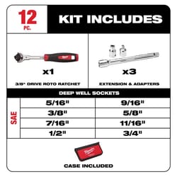 Milwaukee 3/8 in. drive SAE Pivoting 12 Piece Mechanics Ratchet and Socket Set