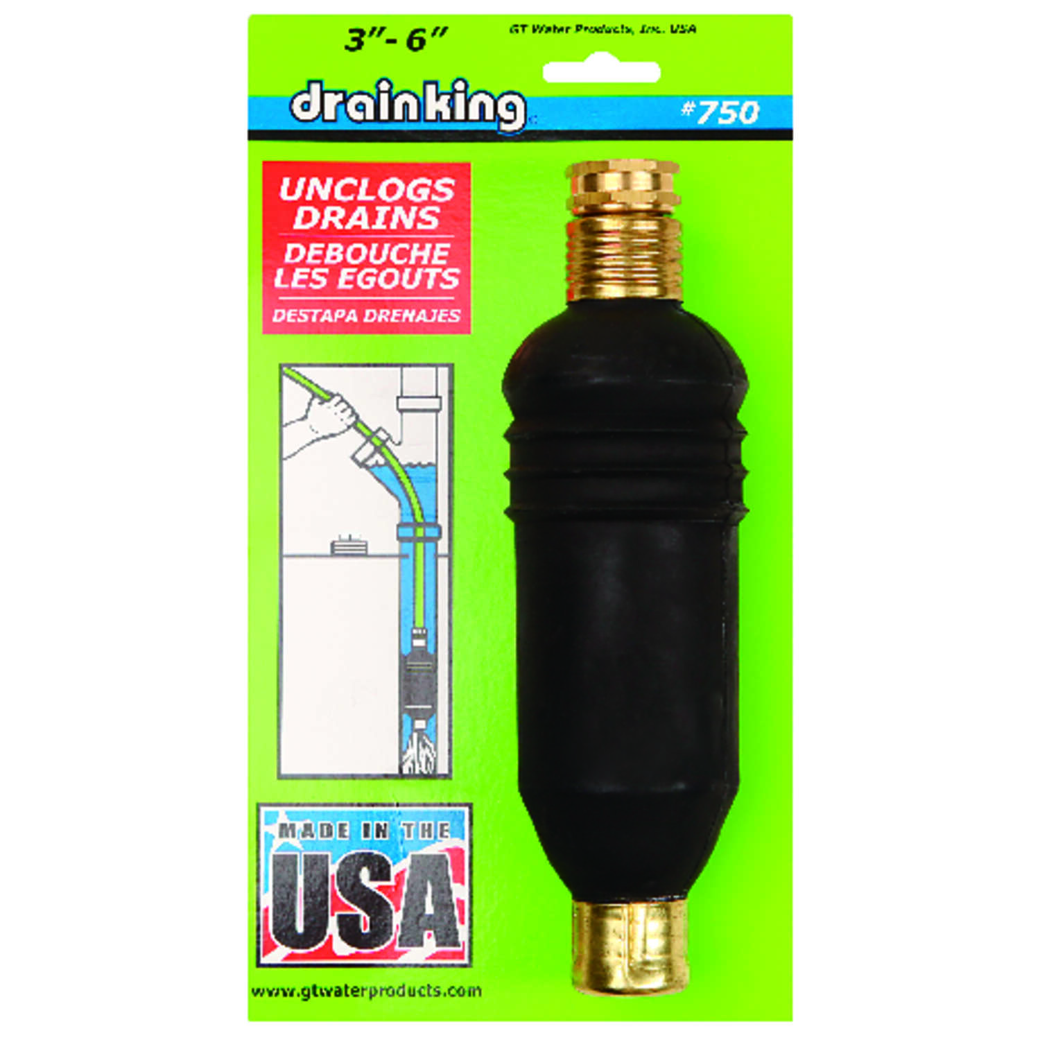 Drain King 750 Unclogs Main Drain & Sewer Line with Water Power 3 to 6 Inch 77115750366 