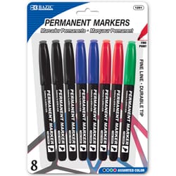 Bazic Products Assorted Fine Tip Permanent Marker 8 pk