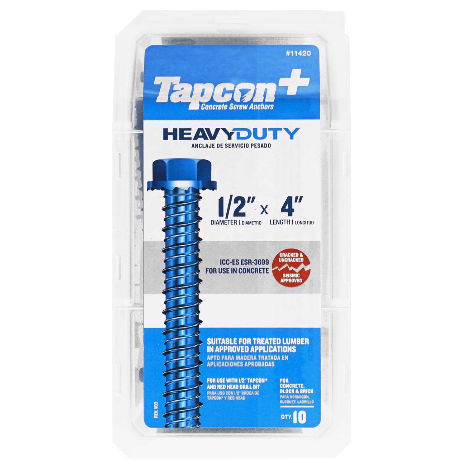Tapcon 1/2 in. X 4 in. L Hex Drive Hex Washer Head Concrete Screws 10