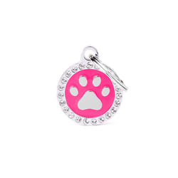 MyFamily Glam Pink/Silver Paw Circle Metal Dog Pet Tags Medium