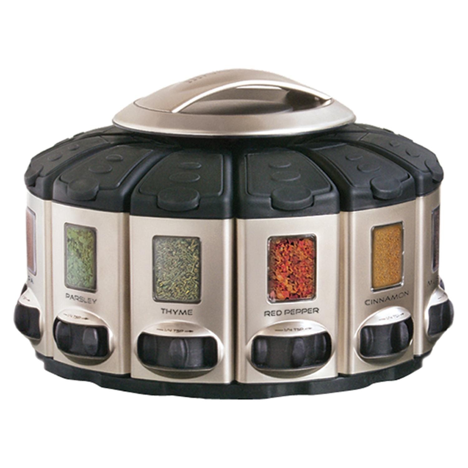 KitchenArt Select-A-Spice Black/Silver Plastic Auto-Measure Spice Carousel 4.5 oz Sansujyuku sansujyuku.com