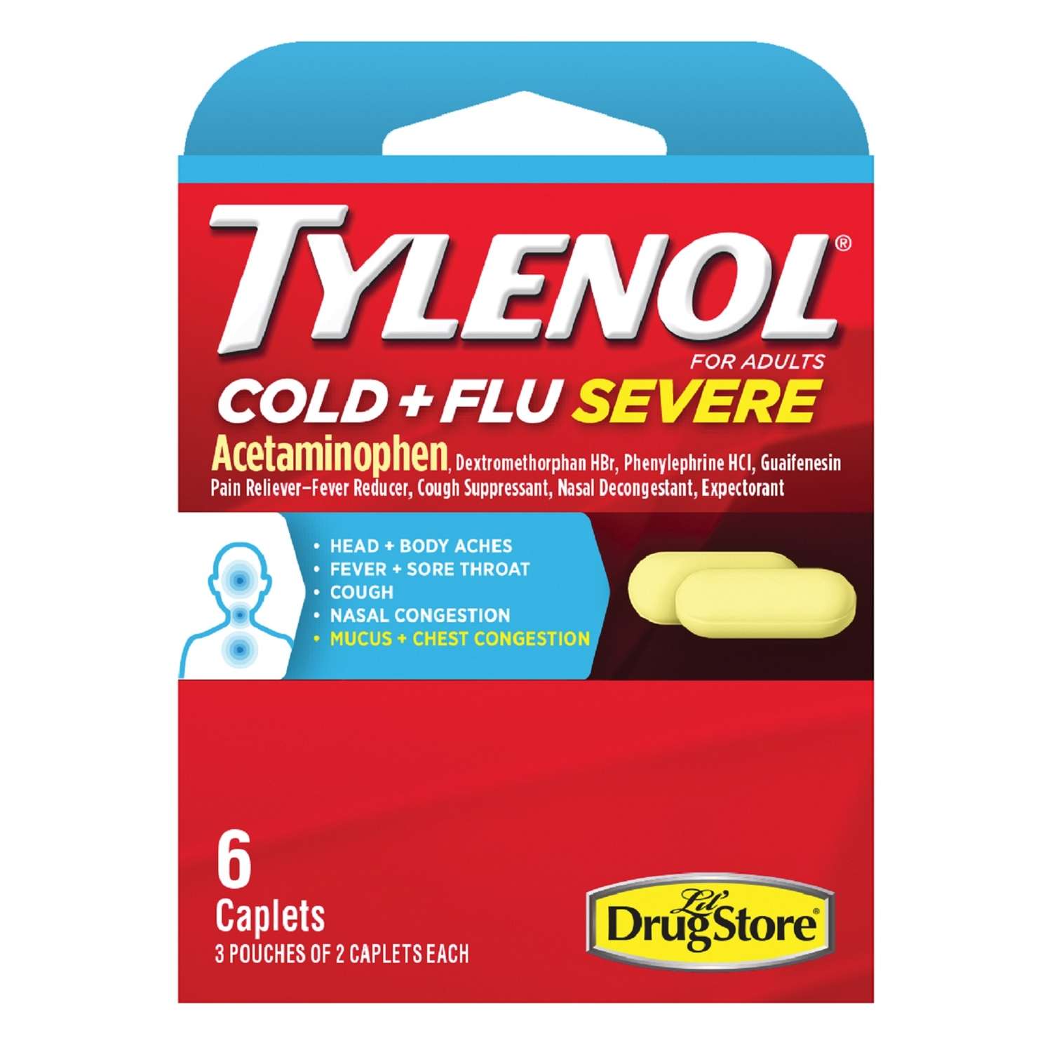 Tylenol Cold and Flu Severe Yellow Extra Strength Acetaminophen 6 ct
