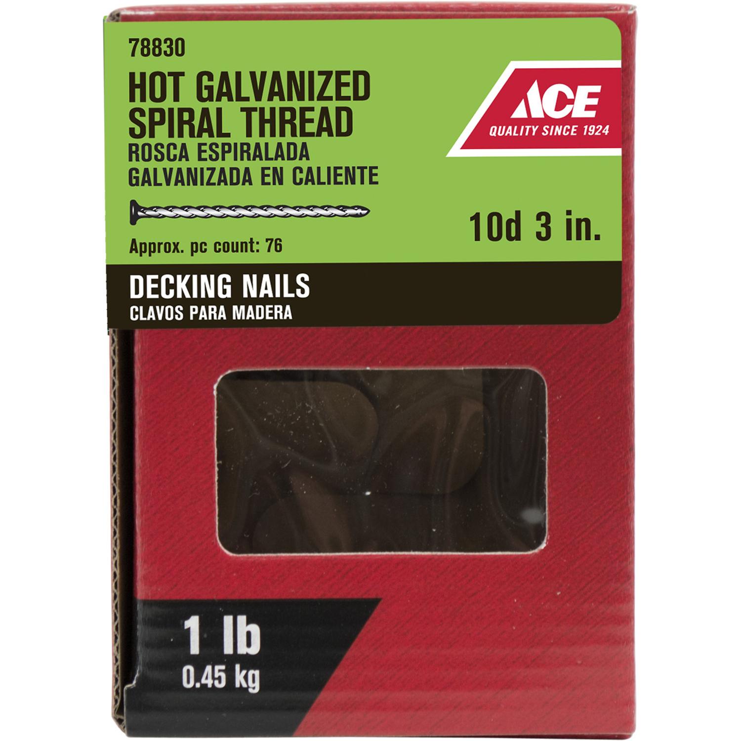 Ace 10D 3 in. Deck Hot-Dipped Galvanized Steel Nail Flat Head 5 lb Ace 10D 3 in. Deck Hot-Dipped Galvanized Steel Nail Flat Head 5 lb