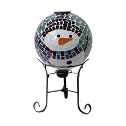 Alpine Solar Snowman Mosaic Glass Globe 17 in. Yard Decor