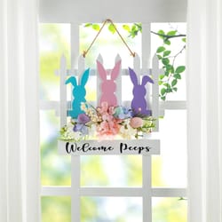 Glitzhome Easter Bunny Fence Hanging Sign Wood 1 each