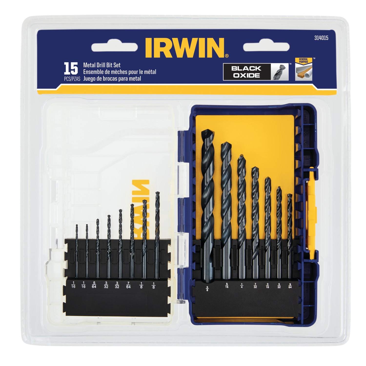 IRWIN High Speed Steel Drill Bit Set Straight Shank 15 pc Mfr# 314015 ...