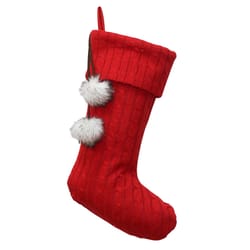 Dyno Cable Knit faux Fur Poms Christmas Stocking 20 in.