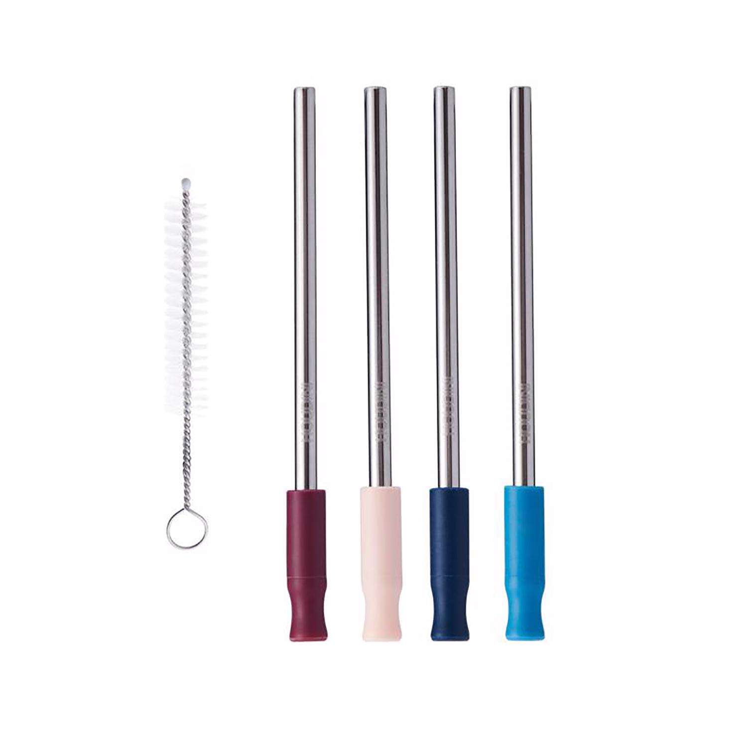 NEW - Set Of 4 Aluminum Straws With Cleaning Brushes & 36 Straw