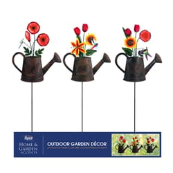 Alpine Multicolored Metal 36 in. H Watering Can with Flowers Outdoor Garden Stake