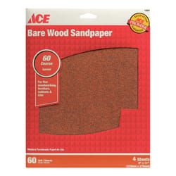 Ace 11 in. L X 9 in. W 60 Grit Aluminum Oxide Sandpaper 4 pk