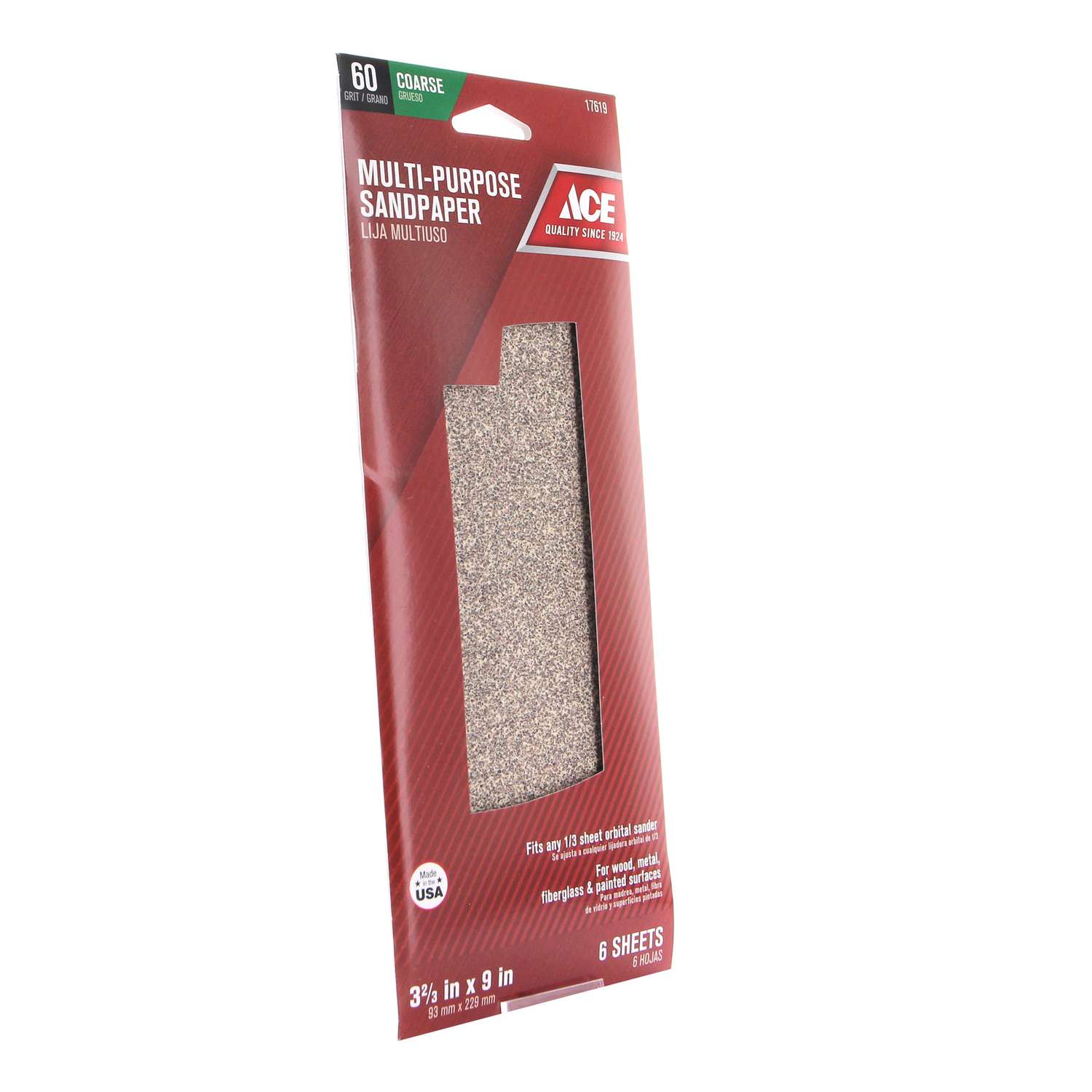 Ace 9 in. L x 32/3 in. W 60 Grit Aluminum Oxide Sandpaper 6 pk Ace