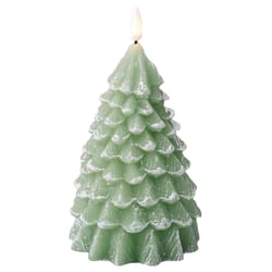 Lumineo Green Flickering Flameless Tree Candle 7 in.