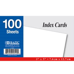Bazic Products 3 in. H X 5 in. W Index Cards White 100 pk
