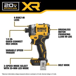 DeWalt 20V MAX XR 1/4 in. Cordless Brushless 3-Speed Impact Driver Tool Only