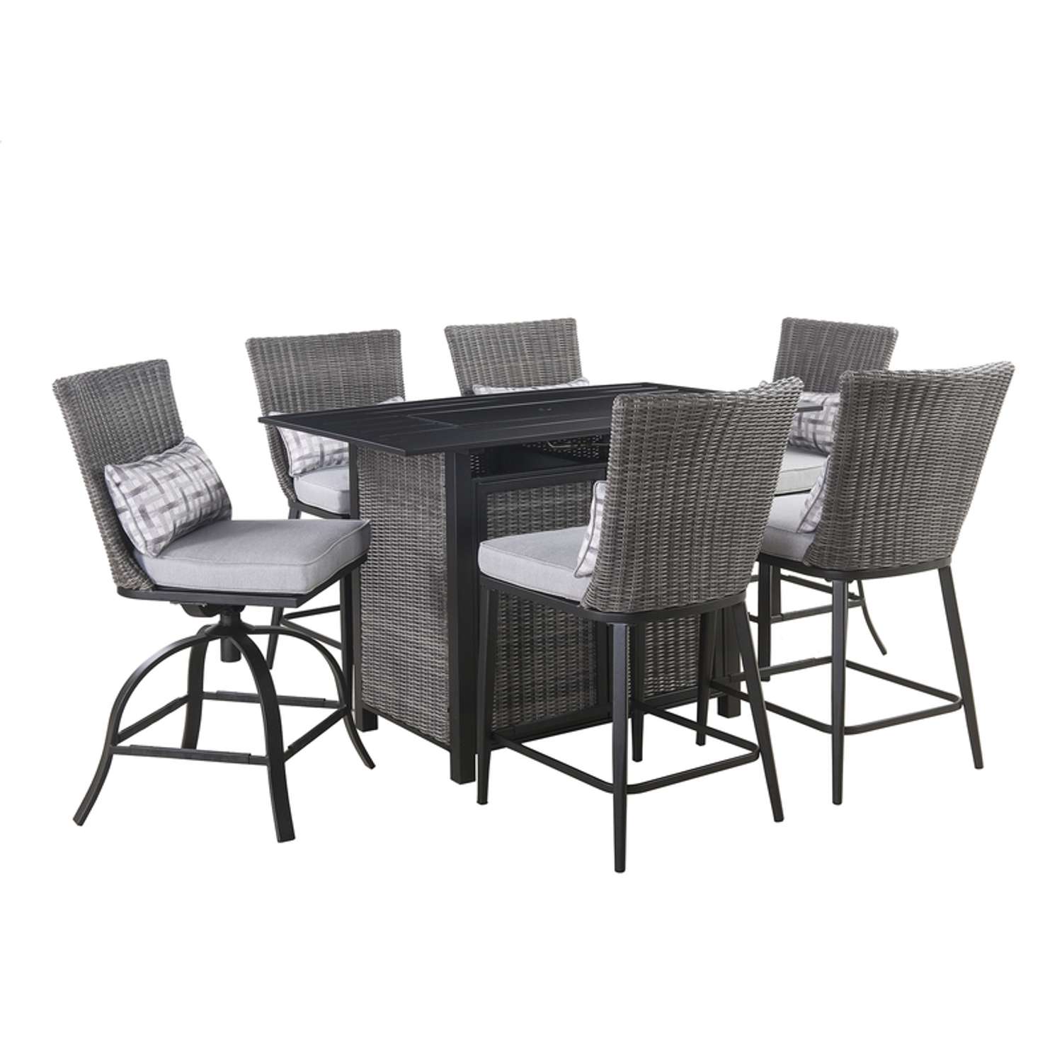 Living Accents Milano 7 pc Black High Dining Fire Pit Set Gray Ace