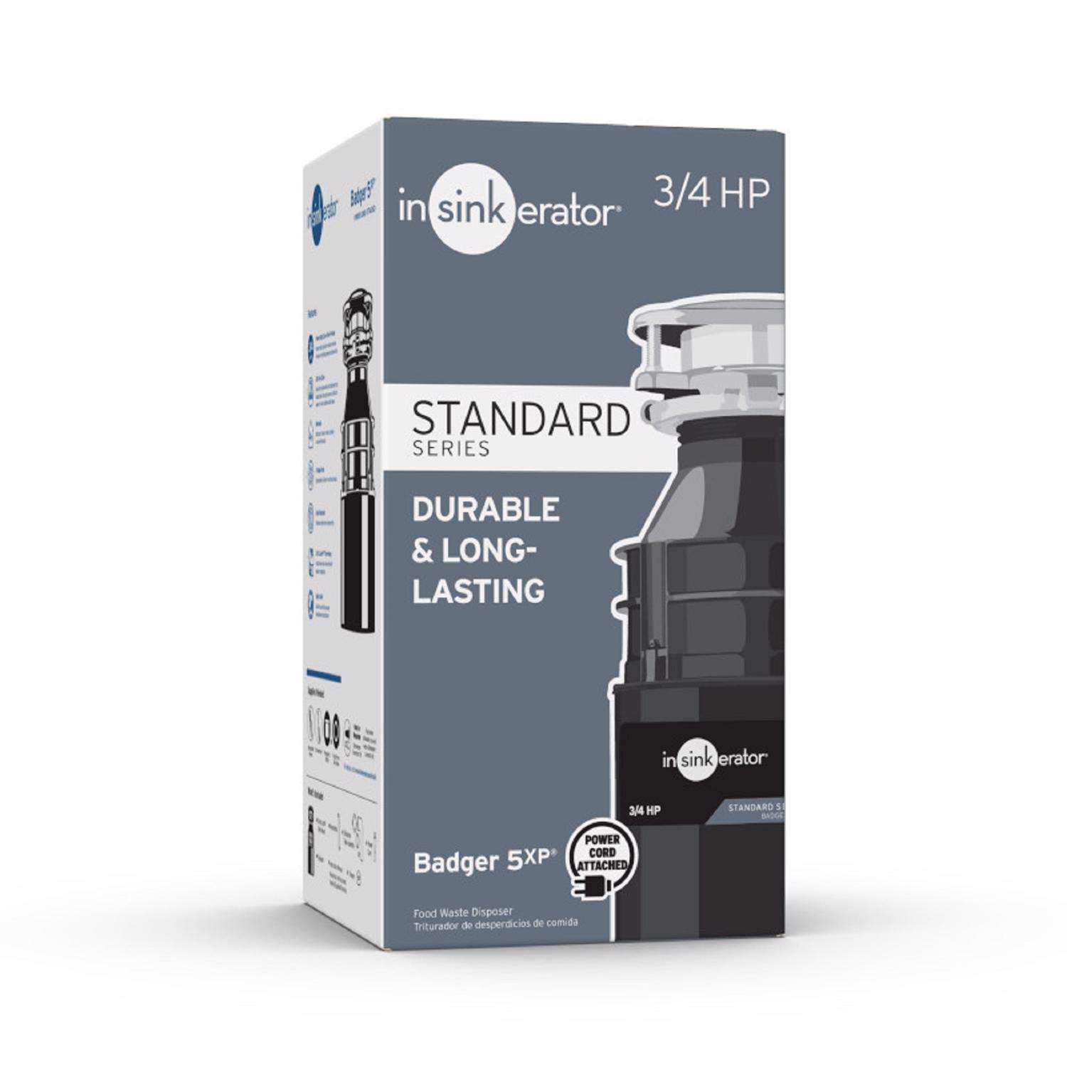 InSinkErator Badger 5XP 3/4 HP Continuous Feed Garbage Disposal with Power Cord InSinkErator Badger 5XP 3/4 HP Continuous Feed Garbage Disposal with Power Cord