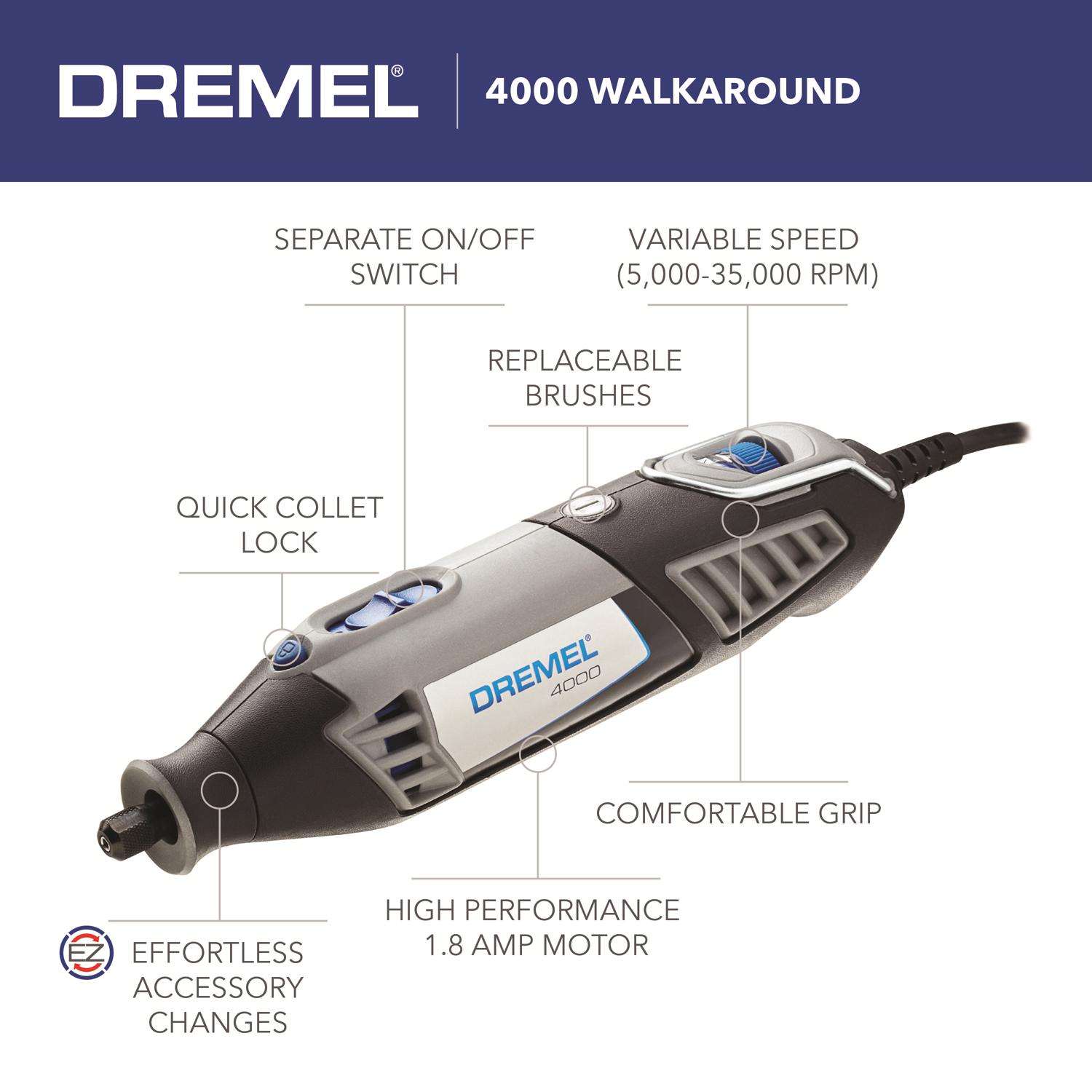 Dremel 4000 1.6 amps V Corded Rotary Tool Kit - Hardware