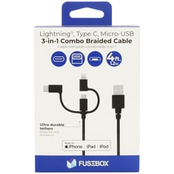 Fusebox Black Braided USB Cable For Apple iPod, iPhone, iPad 4 ft. L