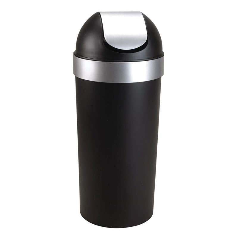 Photos - Other interior and decor Umbra Venti 16 gal Black/Silver Plastic Swing-Top Trash Can 086758-047-REM 