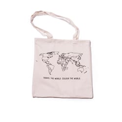 Trouvaille Global Medium Cotton Canvas World Tote w/Coloring Pen
