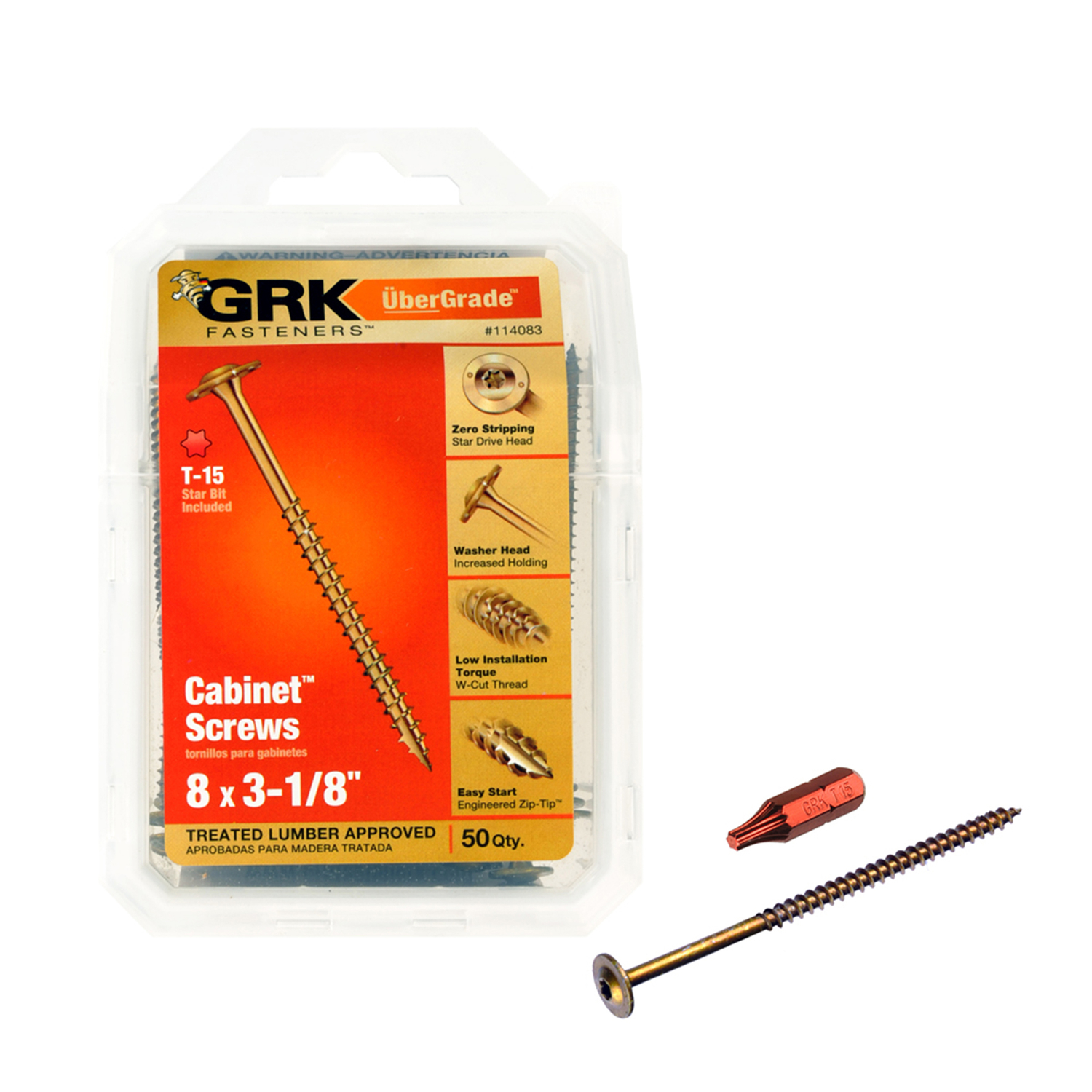 GRK Fasteners UberGrade No. 8 X 3-1/8 in. L Star Cabinet Screws 50 pk ...