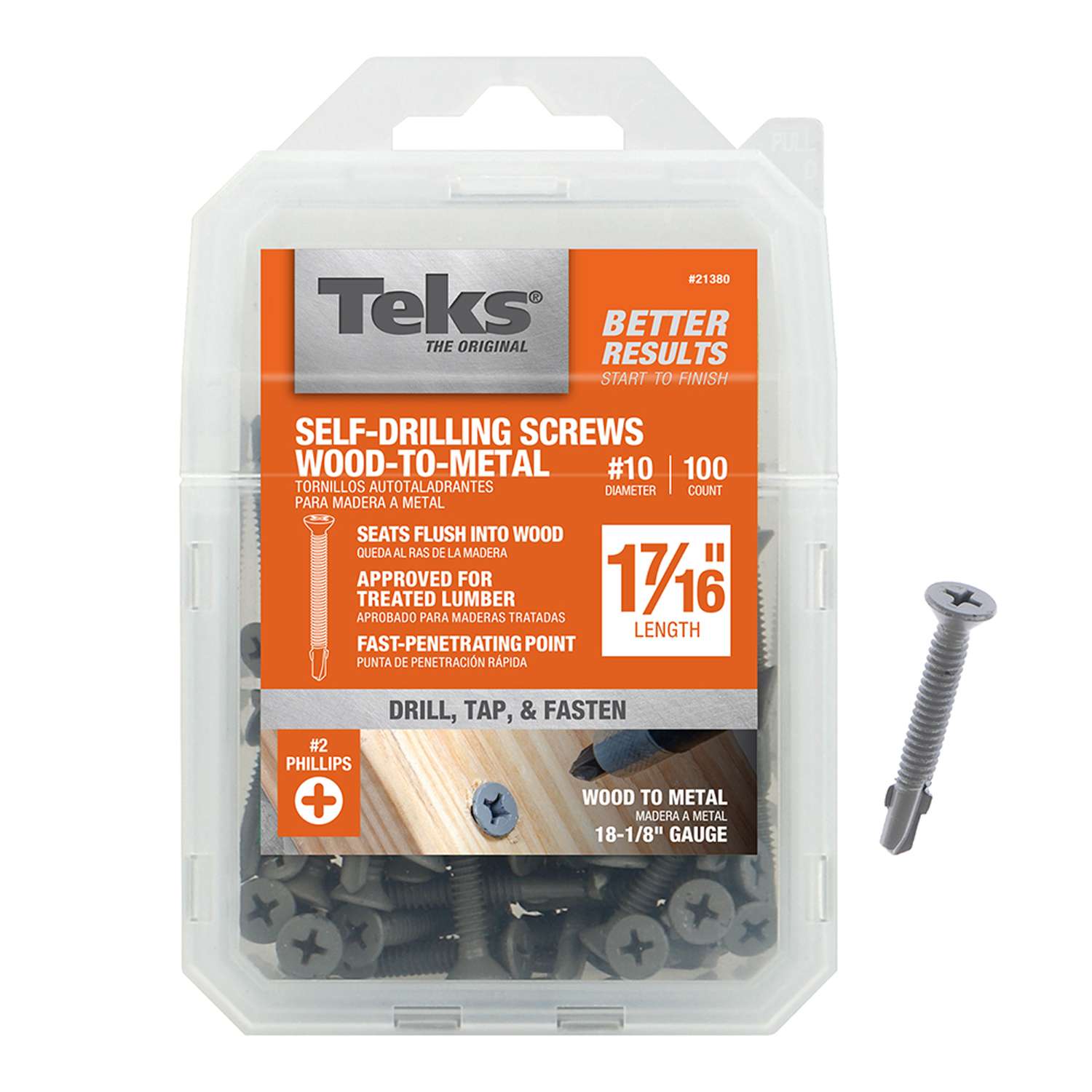 Teks No. 10 X 17/16 in. L Phillips Flat Head Construction Screws 100