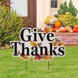 Glitzhome Multicolored Iron/MDF 24 in. H X 24 in. L X 0.6 in. W Give Thanks Yard Stake
