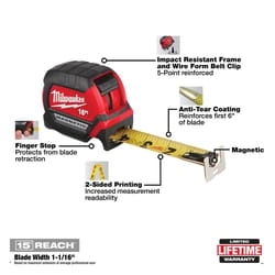 Milwaukee 16 ft. L X 1 in. W Compact Wide Blade Magnetic Tape Measure 1 pk