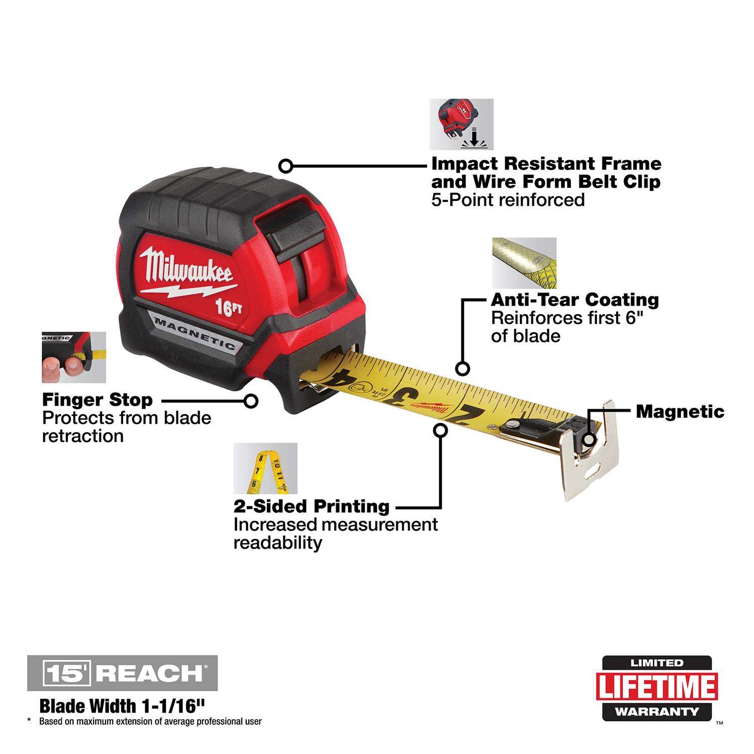 Milwaukee 16 ft. L X 1 in. W Compact Wide Blade Magnetic Tape