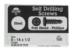 HILLMAN No. 8 Ga. X 1/2 in. L Phillips Pan Head Self-Drilling Screws 100 pk