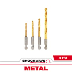 Milwaukee Shockwave 3/8 in. Titanium Red Helix Impact Drill Bit Set Hex Shank 4 pc