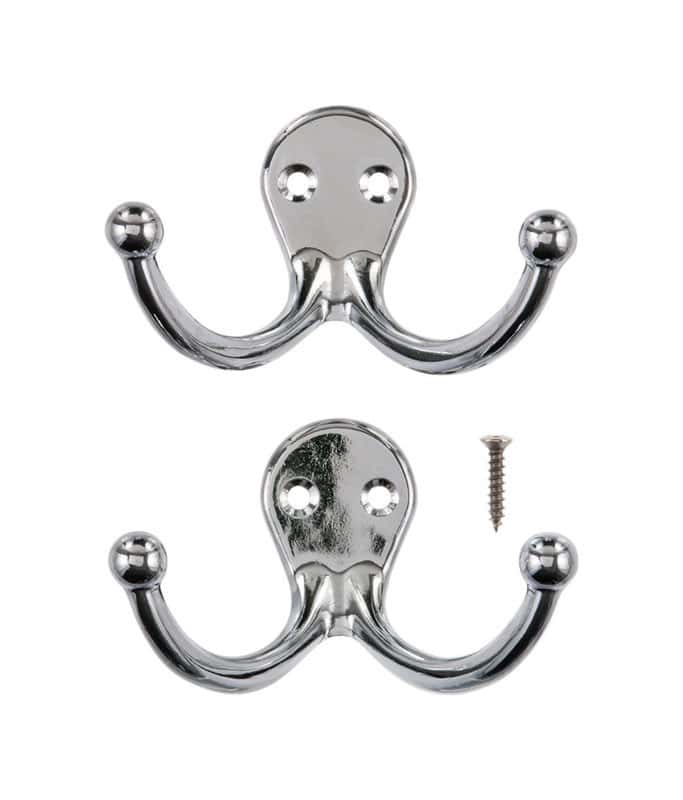 Ace 13/4 in. L Chrome Silver Metal Small Double Garment Hook 2 pk