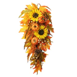 Glitzhome 26 in. Sunflower Pumpkin Leaf Swag Fall Decor