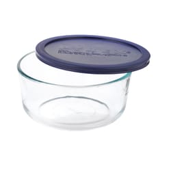 Pyrex 2-Cup Round Glass Storage Set with Dark Blue Plastic Cover
