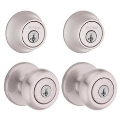 Kwikset SmartKey Security Classic Satin Nickel Entry Knob and Single Cylinder Deadbolt KW1 2-3/4 in.