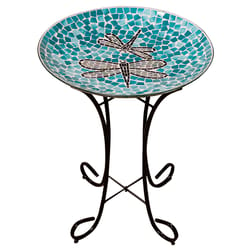 Alpine Multicolored;Assorted Glass/Metal 24 in. Dragonfly Bird Bath with Stand