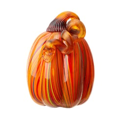 Glitzhome 5.5 in. Striped Pumpkin Harvest Decor